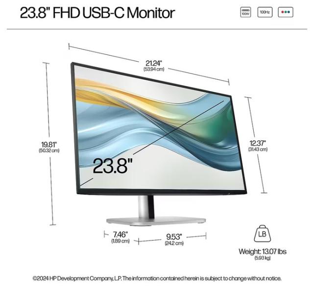 Монитор HP S5 Pro 524pu, 23.8" (60.45 cm) FHD IPS, 100Hz, 5ms, 350 cd/m2, 1500:1, HDMI, DisplayPort, USB Type-A, USB Type-C, LAN