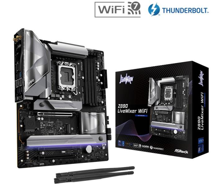 Дънна платка ASRock Z890 LiveMixer WiFi, LGA1851, 4x DDR5, PCIe 5.0, 1x Blazing M.2 NVMe, 3x Hyper M.2 NVMe, 4x SATA3 6.0 Gb/s, HDMI, ATX