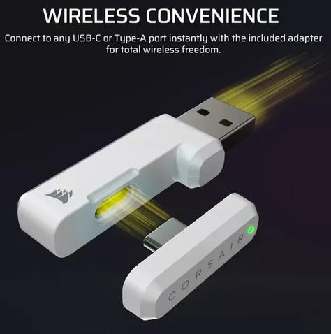 Геймърски слушалки Corsair HS35 v3, Wireless/USB Type-A, White