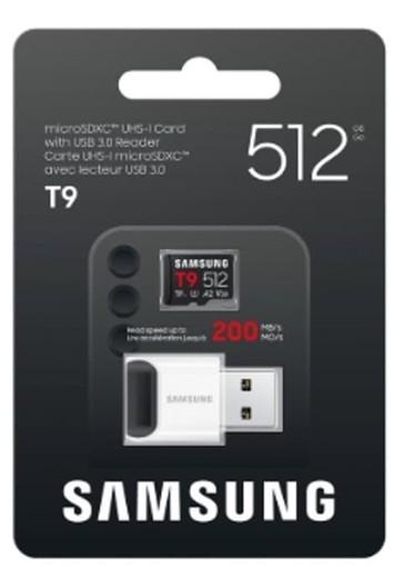 Карта памет Samsung T9 512GB microSD с USB четец, Read 200 MB/s, UHS-I, U3, V30, A2