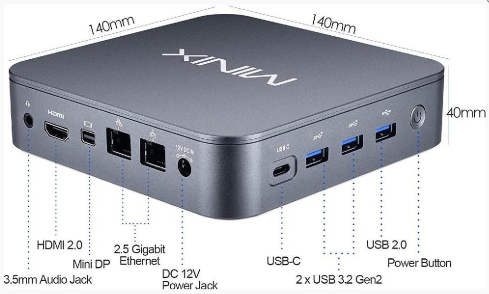 Настолен компютър MiniX NEO J51-C8 Max, Intel Celeron N5105 4C (2.00 GHz, 4MB cache), 8GB DDR4 SoDIMM, 512 GB SSD M.2 NVMe, Dual RJ-45, Wi-Fi+BT, HDMI, miniDP, USB Type-C, Windows 11 Pro