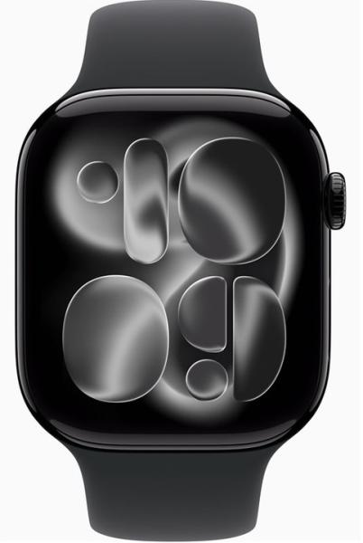 Смарт часовник Apple Watch Series 11 GPS, 46mm, 1.96" (4.98cm) LTPO3 OLED дисплей, Wi-Fi, Bluetooth, GPS, 64GB Flash памет, IP6X, Jet Black Aluminium с Black Sport - M/L каишка