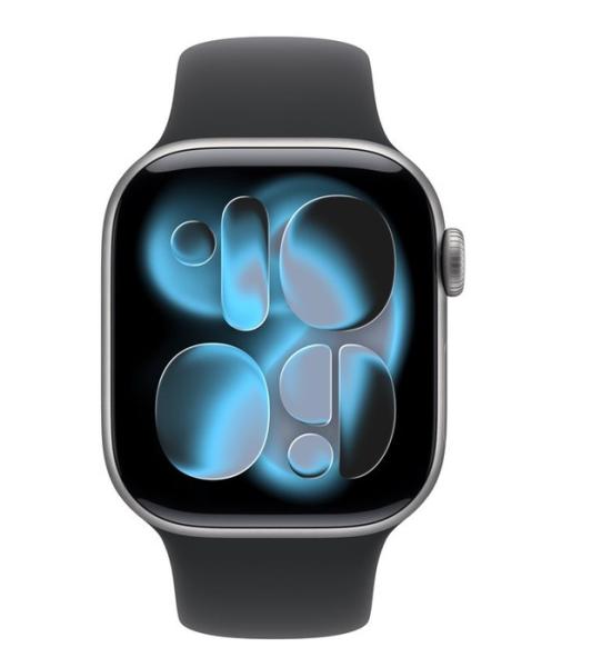 Смарт часовник Apple Watch Series 11 GPS, 42mm, 1.77" (4.49cm) LTPO3 OLED дисплей, Wi-Fi, Bluetooth, GPS, 64GB Flash памет,  IP6X, Space Grey Aluminium с Black Sport - M/L каишка