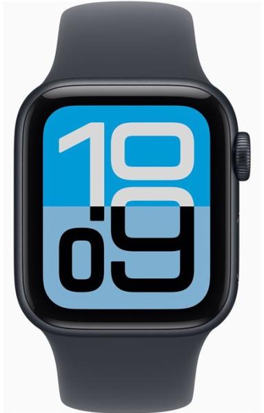 Смарт часовник Apple Watch SE 3 GPS, 40mm, 1.57" (3.99cm) Retina LTPO OLED дисплей, Wi-Fi, Bluetooth, GPS, 64GB Flash памет, Midnight Aluminium с Midnight Sport - S/M каишка