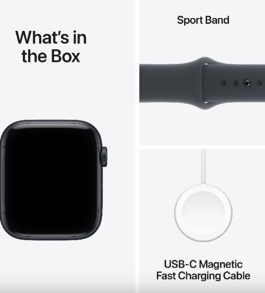 Смарт часовник Apple Watch SE 3 GPS, 44mm, 1.78" (4.52cm) Retina LTPO OLED дисплей, Wi-Fi, Bluetooth, GPS, 64GB Flash памет, Midnight Aluminium с Midnight Sport - S/M каишка
