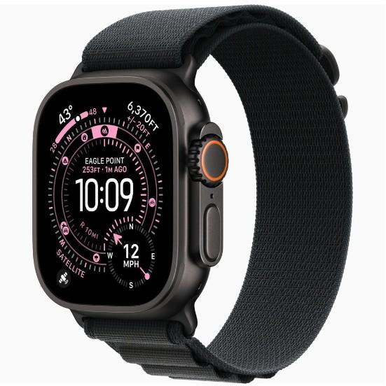 Смарт часовник Apple Watch Ultra 3 Cellular, 49mm, 1.98" (5.02 cm) Retina LTPO OLED дисплей, 64GB Flash памет, Bluetooth, Wi-Fi, LTE, GPS, Black Titanium с Black Alpine Loop L каишка