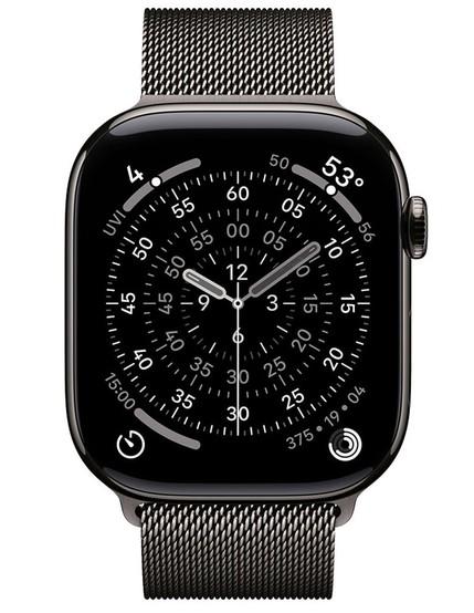 Смарт часовник Apple Watch Series 11 Cellular, 46mm, 1.96" (4.98cm) LTPO3 OLED, LTE, Wi-Fi, Bluetooth, GPS, 64GB Flash, IP6X, Slate Titanium с Slate Milanese Loop - S/M каишка