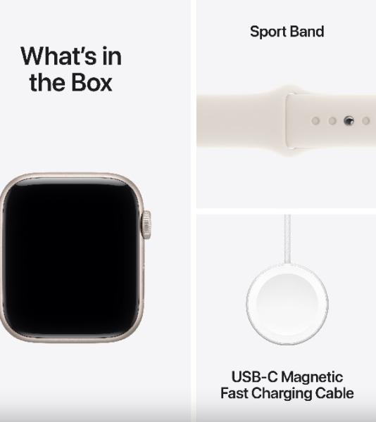 Смарт часовник Apple Watch SE 3 GPS, 40mm, 1.57" (3.99cm) Retina LTPO OLED дисплей, Wi-Fi, Bluetooth, GPS, 64GB Flash памет, Starlight Aluminium с Starlight Sport Band - M/L каишка