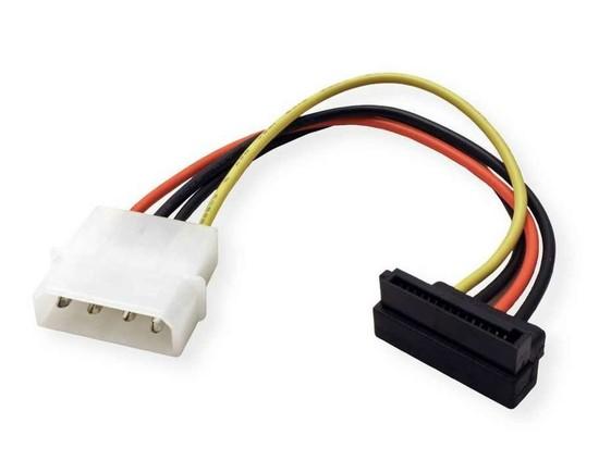 Захранващ кабел Roline Molex 4-pin(м) към SATA (90°) 15-pin(м), 0.1m