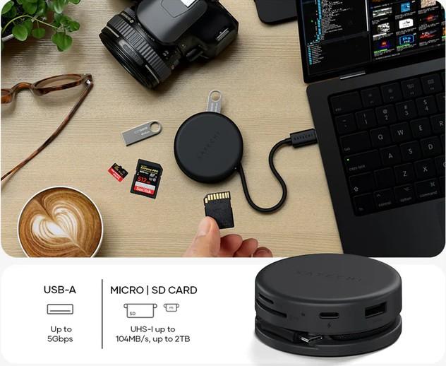Мултипортов адаптер Satechi OntheGo 7 в 1 - Space Black - Съвместим с устройства на Apple