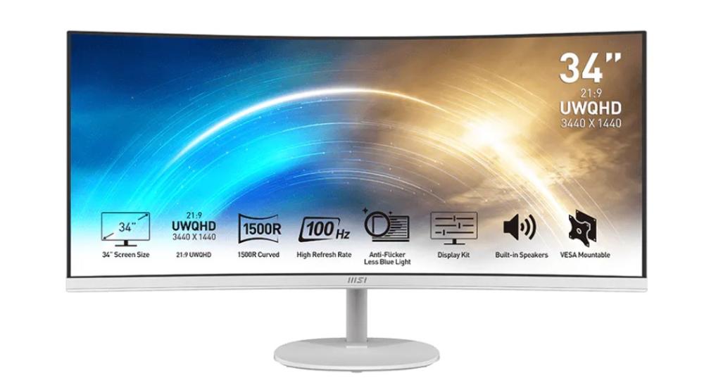 Монитор MSI PRO MP341CQW V1, 34" (86.36 cm) UWQHD VA Curvature Display, 100Hz, 4ms, 3000:1, HDMI, DP