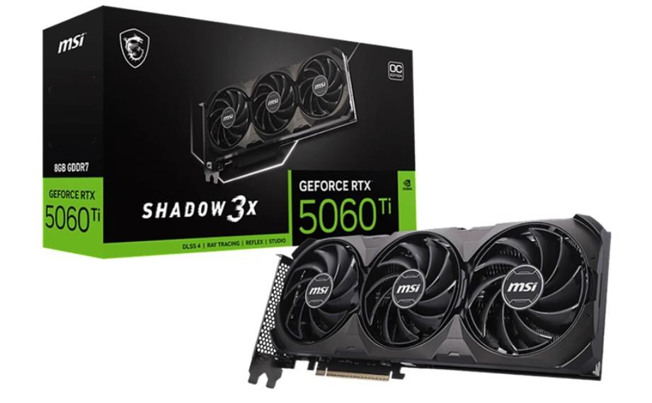 Видео карта MSI nVIDIA GeForce RTX 5060 Ti SHADOW 3X OC 8GB GDDR7, 128-bit, HDMI, 3x DP
