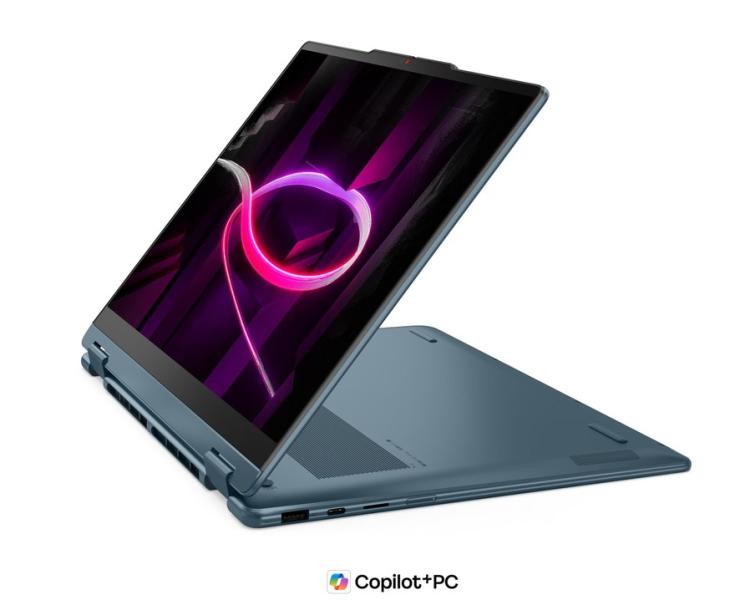 Лаптоп Lenovo Yoga 7 2-in-1 14AGP11, AMD Ryzen AI 7 445 6C (2.0 / 4.6 GHz, 8MB Cache), 14.0" (35.56 cm) WUXGA OLED Anti-fingerprint Display, Touchscreen, 24GB LPDDR5X, 1TB M.2 NVMe SSD, Free DOS