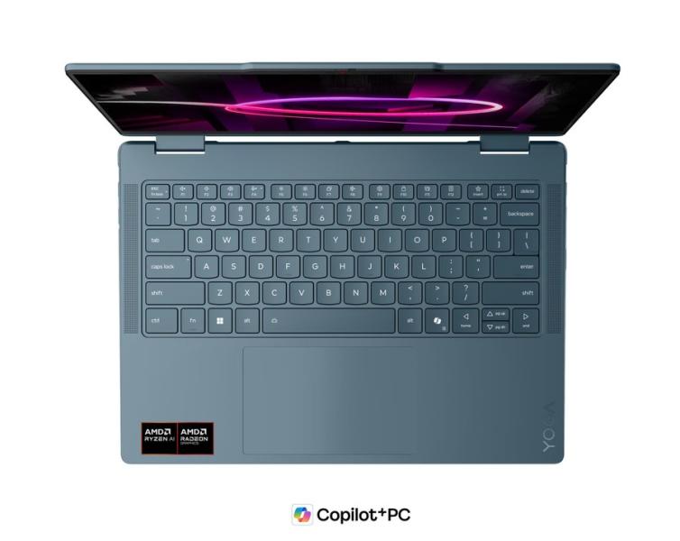 Лаптоп Lenovo Yoga 7 2-in-1 14AGP11, AMD Ryzen AI 7 445 6C (2.0 / 4.6 GHz, 8MB Cache), 14.0" (35.56 cm) WUXGA OLED Anti-fingerprint Display, Touchscreen, 24GB LPDDR5X, 1TB M.2 NVMe SSD, Free DOS