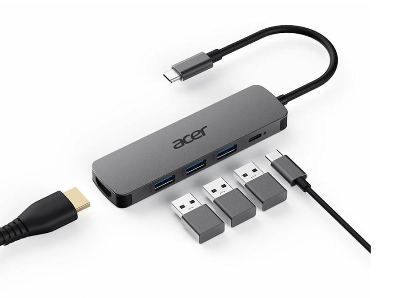 Мултипортов адаптер ACER 5in1, 3x USB 3.0 5Gbps, 1x HDMI 4K, 1x Type-C 100W PD