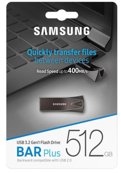 USB памет Samsung  BAR Plus 512GB MUF-128BE4, USB 3.1, Титаново сиво