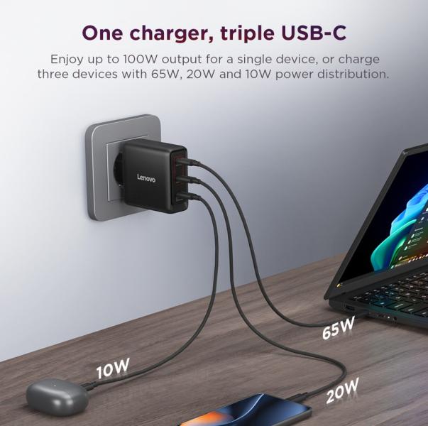 Зарядно устройство Lenovo Multi-port USB Тъпе-C 100W GaN Charger Black