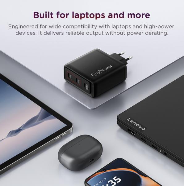 Зарядно устройство Lenovo Multi-port USB Тъпе-C 100W GaN Charger Black