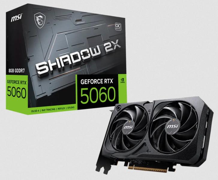 Видео карта MSI Nvidia GF RTX5060 8GB Shadow 2X MAX, GDDR7 PCI-E 5.0, 128-bit, DisplayPort, HDMI