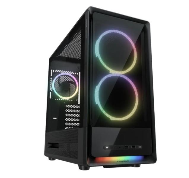 Кути COUGAR DUOAIR RGB Black, Mid Tower, 2 x USB 3.0, 1 x USB Type-C 3.2, Mini ITX / Micro ATX / ATX