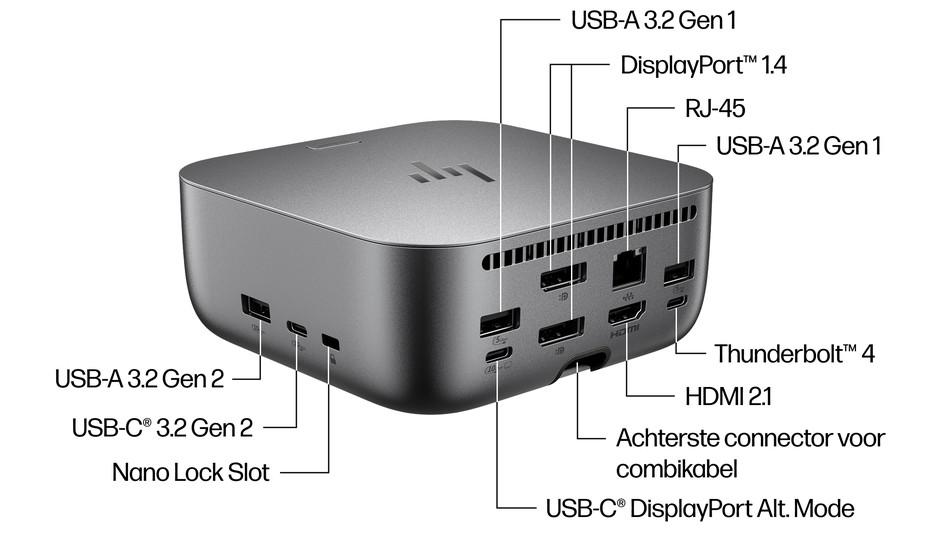 Докинг станция HP Thunderbolt 4 Ultra 280W G6 Dock, Thunderbolt 4 към 1x USB C(PD) 3x USB Type-C, 5x USB-A, 2x DisplayPort, 1x HDMI, 1x RJ45, черна
