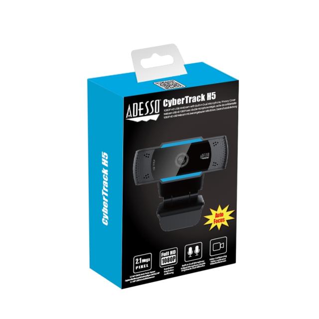 Уебкамера ADESSO CyberTrack H5 1080P HD (2.0 Megapixel), H.264, Auto Focus Webcam with Built-in Dual Microphone, Tripod mount & Privacy Shutter Cover