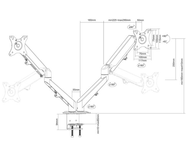 Стойка Neomounts by Newstar Gas Spring Mount (clamp/grommet)