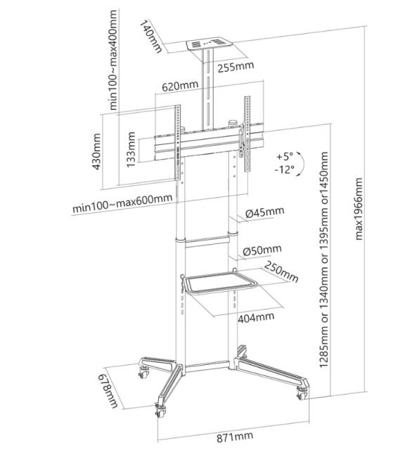 Стойка Neomounts by Newstar Mobile Floor Stand incl. AV- and cam shelf (height adjustable: 128,5-145 cm)