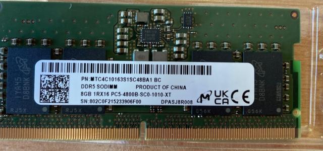 Памет MICRON Memory 8 GB, 1RX16, 2.4 GHz, PC5-4800, DDR5 SO-DIMM