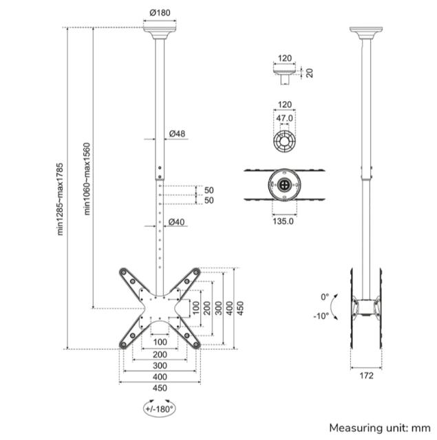 Стойка Neomounts by Newstar Back to Back Screen Ceiling Mount (Height: 106-156 cm)