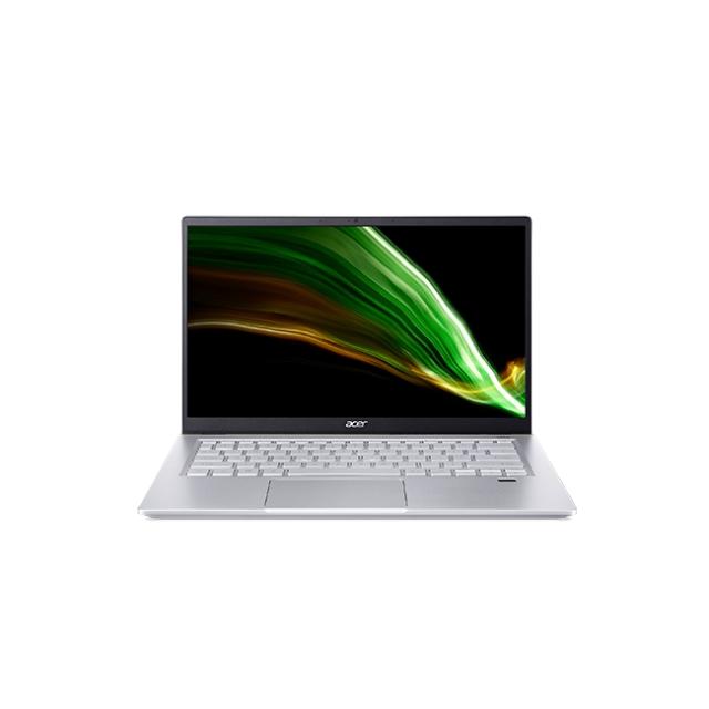 Лаптоп Acer Swift X, SFX14-41G-R55L, AMD Ryzen 7 5800U (Up to 4.4GHz, 16MB), 14" IPS FHD (1920x1080), 16GB DDR4 (8GB onboard), 1024GB PCIe SSD, RTX3050 4GB DDR6, WiFi 6AX+BT, HD Cam. with 2Mic., FPR, Win 10 Pro, Gold&Silver+Acer 7in1 Type C dongle