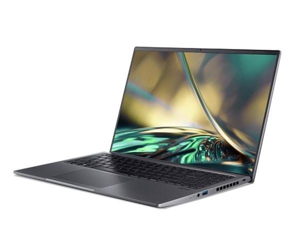 Лаптоп Acer Swift X, SFX16-51G-73UE, Intel Core i7-11390H (3.40GHz up to 5.00GHz, 12MB), 16.1" FHD IPS, 16GB DDR4 onbord, 1024GB PCIe SSD, GeForce RTX3050Ti GDDR6, FPR, WiFi6ax+BT 5.0, Backlit KB, Win 11 Home, Steel Gray+Acer 7in1 Type C dongle