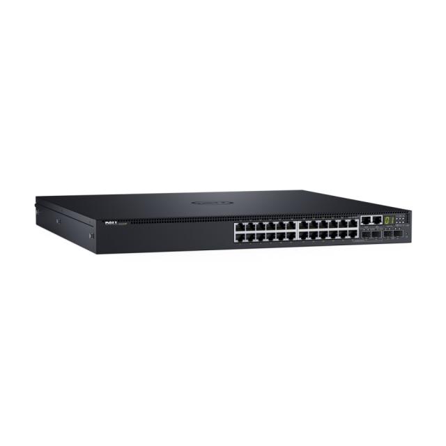 Комутатор Dell Networking S3124P, L3, PoE+, 24x 1GbE, 2x Combo, 2x 10GbE SFP+ fixed ports, Stacking, IO to PSU air, 1x 715w AC PS, 1Y PS NBD, 210-AIMO