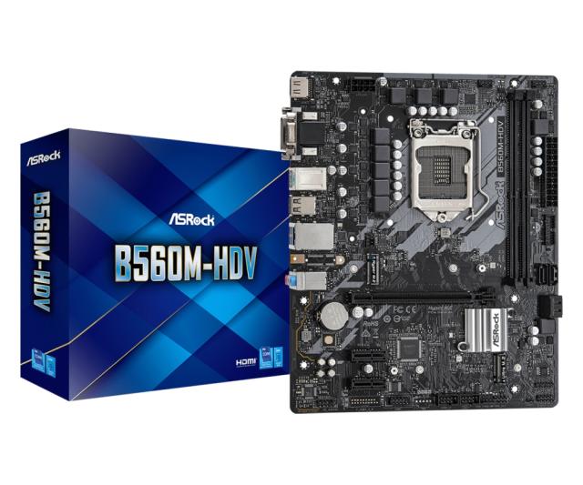 Дънна платка ASRock B560M-HDV R2.0, B560, LGA1200, 2 x DDR4, (DP&HDMI&VGA), PCI-E 4.0,  4x SATA 6Gb/s, 1x M.2, 1 x USB 3.2 Gen1, Micro ATX