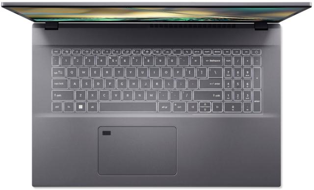 Лаптоп Acer Aspire 5, A517-53G-7118, Intel Core i7-1255U (3.5GHz up to 4.70GHz, 12MB), 17.3" FHD IPS slim bezel LCD, 8 GB DDR4, 512GB PCIe NVMe SSD, NVIDIA GeForce MX550 2GB DDR6, WIFI AX, BT, HD Cam, KB Backlight, Fingerprint reader, Linux, Gray