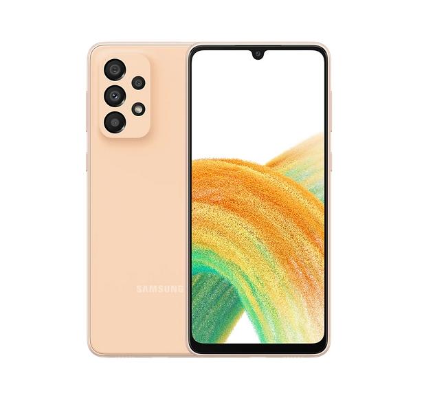 Мобилен телефон Samsung SM-A336 GALAXY A33 5G 128 GB, Octa-Core (2x2.4 GHz, 6x2.0 GHz), 6 GB RAM, 6.4" 1080x2400 90 Hz, 48.0 MP + 8.0 MP + 5.0 MP + 2.0 MP + 13.0 MP Selfie, 5000 mAh, 5G, Peach