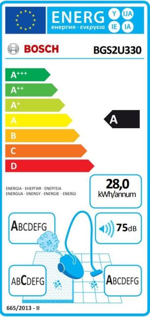 Прахосмукачка Bosch BGS2U330, Vacuum Cleaner, 700 W, Bagless type, 1.4 L, 75 dB(A), Energy efficiency class A, black