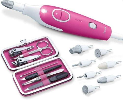 Комплект за маникюр/педикюр Beurer MP 44  Manicure / pedicure set; Includes Nail care set, 7 attachments; adjustable speed; Individually adjustable intensity from 0 to 15, left/right rotation; Magic LED display; LED light, Protective cap, storage bag