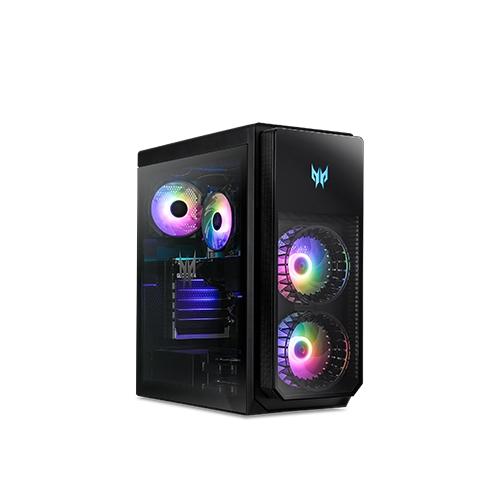 Настолен компютър Acer Predator PO5-640, Core i7-12700 (2.10GHz up to 4.90GHz, 25MB), 2*8G DDR5 4800MHz, 1024GB PCIe SSD, M.2 slot free, GeForce RTX 3070 8GB GDDR6, 4*USB 2.0, 4*USB 3.2, 5*Audio jack, WIFI 6E, BT 5.0, 800W, Liquid Cooling, Tempered G