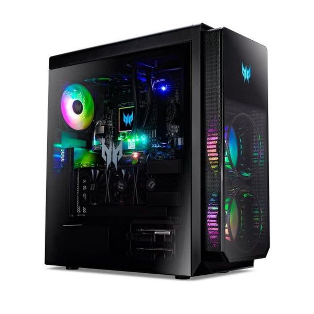 Настолен компютър Acer Predator PO7-640, Intel Core i7-12700K (2.70GHz up to 5.00GHz, 25MB), 2*8G DDR5 4800MHz DDR5,1024GB PCIe SSD, M.2 slot free, GeForce RTX 3080 10GB GDDR6, 4*USB 2.0, 4*USB 3.2, 5*Audio jack, WIFI 6E, BT 5.0, 800W, Liquid Cooling