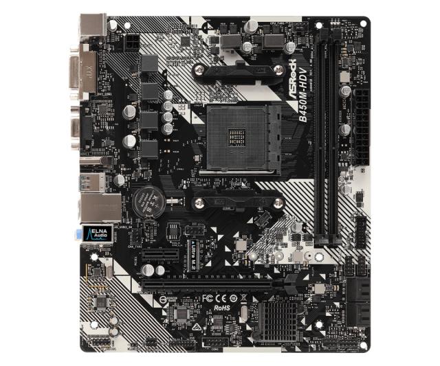 Дънна платка ASRock B450M-HDV R4.0, B450, AM4, DDR4, PCI-E, 4x SATA 6Gb/s, 1x Ultra M.2 Socket, 4x USB 3.1, HDMI, DVI, VGA, Micro ATX