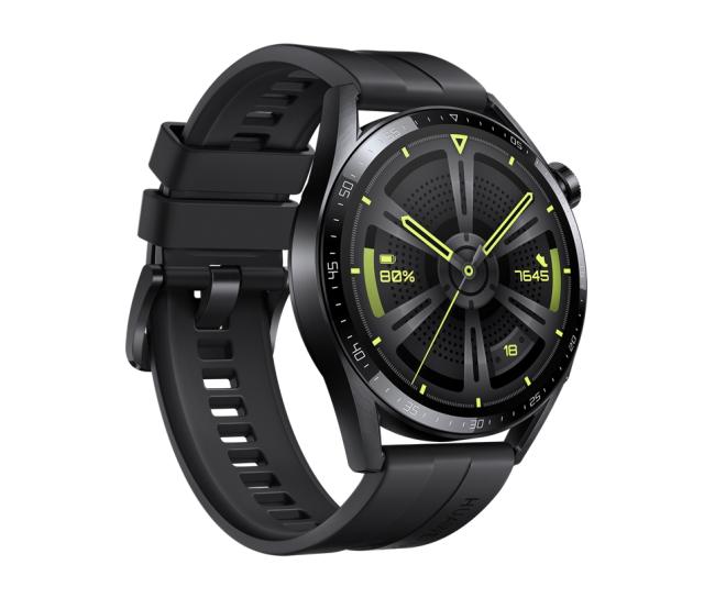 Часовник Huawei Watch GT 3 46mm, Active Jupiter-B29S, 1.43", Amoled, 466x466, PPI 326, 4GB, Bluetooth 5.2 supports BLE/BR/EDR, 5ATM, NFC, GPS, Battery 455 maAh, Black Fluoroelastomer Strap