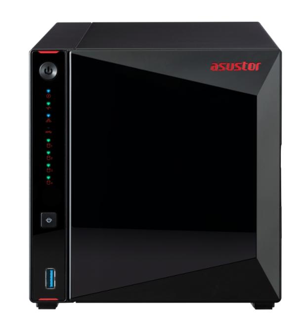 Мрежов сторидж Asustor AS5304T, 4-Bay NAS, Intel Celeron J4105 Quad-Core 1.5 GHz (burst up 2.5 GHz), 4 GB SO-DIMM DDR4, 4x 2.5"/3.5" SATA3 HDD or SSD, 2x 2.5 GbE, 3x USB 3.2 Gen 1 Type A, WOW (Wake on WAN), WOL, System Sleep Mode, AES-NI hardware enc