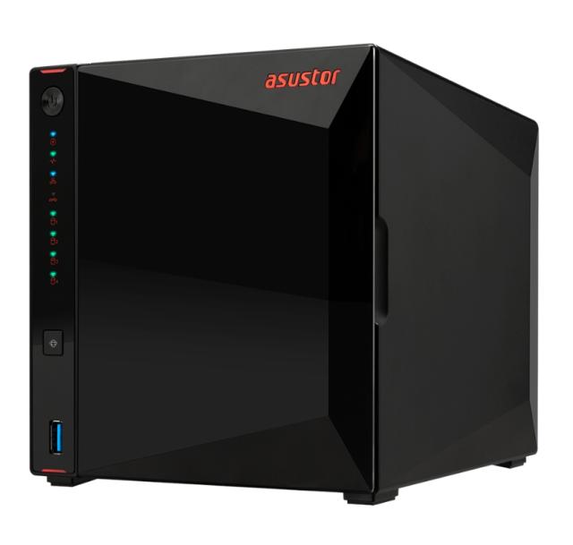 Мрежов сторидж Asustor AS5304T, 4-Bay NAS, Intel Celeron J4105 Quad-Core 1.5 GHz (burst up 2.5 GHz), 4 GB SO-DIMM DDR4, 4x 2.5"/3.5" SATA3 HDD or SSD, 2x 2.5 GbE, 3x USB 3.2 Gen 1 Type A, WOW (Wake on WAN), WOL, System Sleep Mode, AES-NI hardware enc