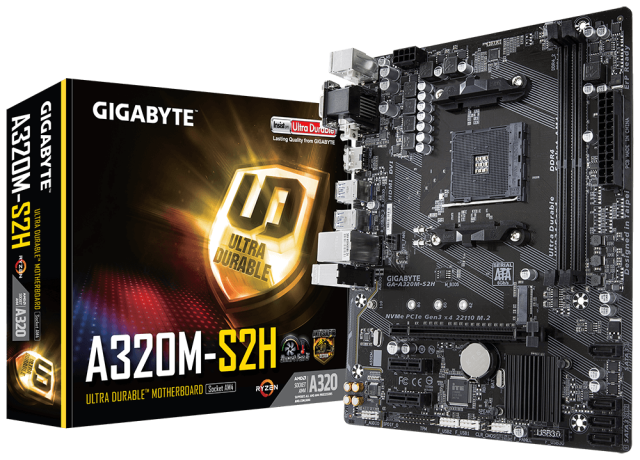Дънна платка GIGABYTE A320M-S2H, Socket AM4, mATX, 2xDDR4, NVME
