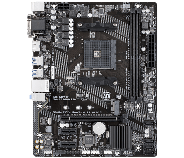 Дънна платка GIGABYTE A320M-S2H, Socket AM4, mATX, 2xDDR4, NVME
