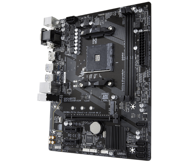 Дънна платка GIGABYTE A320M-S2H, Socket AM4, mATX, 2xDDR4, NVME