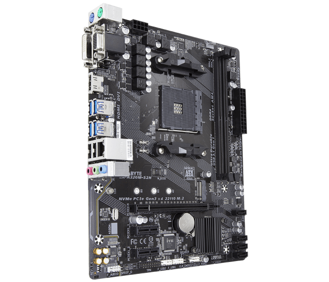 Дънна платка GIGABYTE A320M-S2H, Socket AM4, mATX, 2xDDR4, NVME