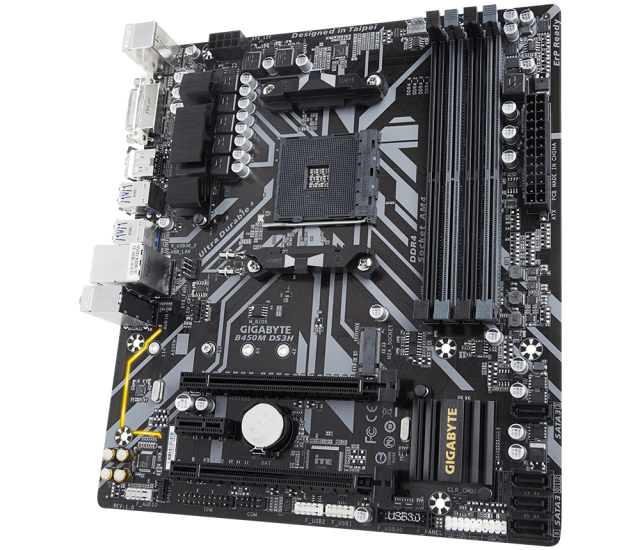 Дънна платка Gigabyte B450M DS3H V2, AM4, B450, DDR4, (HDMI/DVI)(CF), PCI-E 3.0, 4x SATA 6Gb/s, 1x M.2, 4x USB 3.1, rev. 1.0, mATX