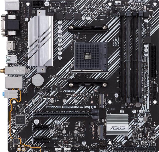 Дънна платка Asus PRIME B550M-A WIFI II, AM4, 4x DDR4, 4x SATA 6Gb/s, 2x M.2, Wi-Fi+BT, HDMI, DVI, VGA, Micro ATX